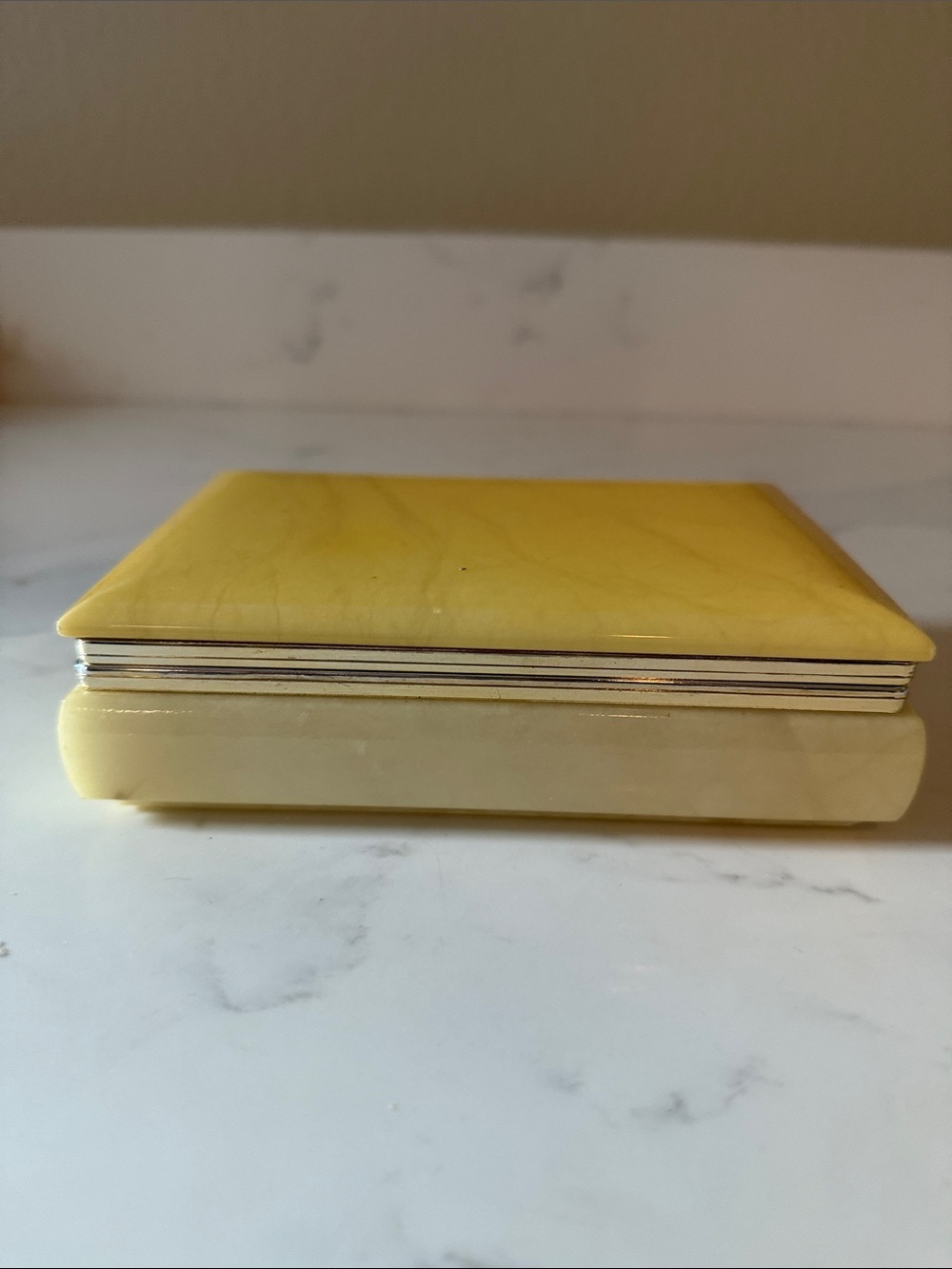 Vintage Yellow Alabaster Trinket Box or Cigarette Holder